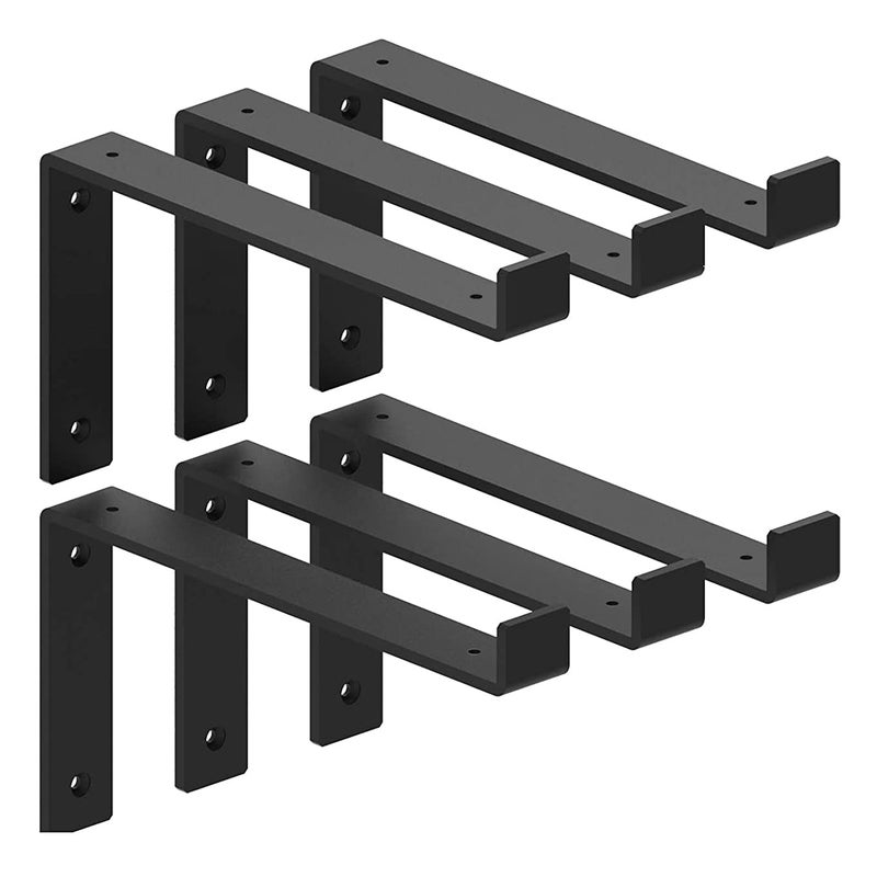 MY RUSTIC Shelf Brackets 10 Inch Lip Brackets, Heavy Duty Industrial Forged Steel Metal Floating Shelf Wall Brackets for a True 10'' Lumber Board 6 Pack - Image 1